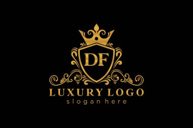 DF Kraliyet Logosu Restoran, Kraliyet, Butik, Cafe, Otel, Heraldic, Mücevher, Moda ve diğer vektör ilüstrasyonları için vektör sanatı şablonu.