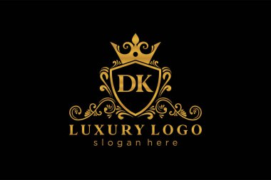 DK Kraliyet Logosu Restoran, Kraliyet, Butik, Cafe, Otel, Heraldic, Mücevher, Moda ve diğer vektör ilüstrasyonları için vektör sanatı şablonu.