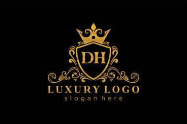 DH Letter Kraliyet Lüks Logosu Restoran, Kraliyet, Butik, Cafe, Otel, Heraldic, Mücevher, Moda ve diğer vektör ilüstrasyonları için vektör sanatı şablonu.