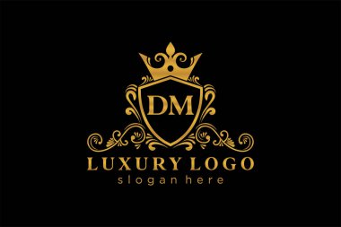 DM Kraliyet Logosu Restoran, Kraliyet, Butik, Cafe, Otel, Heraldic, Mücevher, Moda ve diğer vektör ilüstrasyonları için vektör sanatı şablonu.