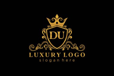 DU Letter Kraliyet Logosu Restoran, Kraliyet, Butik, Cafe, Otel, Heraldic, Mücevher, Moda ve diğer vektör ilüstrasyonları için vektör sanatı şablonu.