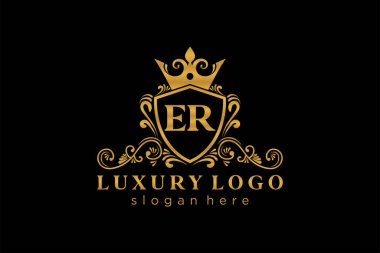 ER Kraliyet Lüks Logosu Restoran, Kraliyet, Butik, Cafe, Otel, Heraldic, Mücevher, Moda ve diğer vektör çizimleri için vektör sanatı şablonu.