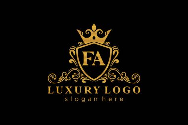 FA Letter Kraliyet Lüks Logosu Restoran, Kraliyet, Butik, Cafe, Otel, Heraldic, Mücevher, Moda ve diğer vektör çizimleri için vektör sanatı şablonu.