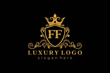 FF Letter Kraliyet Lüks Logosu Restoran, Kraliyet, Butik, Cafe, Otel, Heraldic, Mücevher, Moda ve diğer vektör çizimleri için vektör sanatı şablonu.