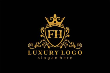 FH Letter Kraliyet Lüks Logosu Restoran, Kraliyet, Butik, Cafe, Otel, Heraldic, Mücevher, Moda ve diğer vektör ilüstrasyonları için vektör sanatı şablonu.