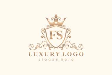 FS Kraliyet Logosu Restoran, Kraliyet, Butik, Cafe, Otel, Heraldic, Mücevher, Moda ve diğer vektör ilüstrasyonları için vektör sanatı şablonu.
