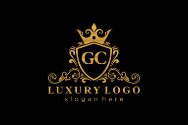 GC Letter Kraliyet Lüks Logosu Restoran, Kraliyet, Butik, Cafe, Otel, Heraldic, Mücevher, Moda ve diğer vektör çizimleri için vektör sanatı şablonu.
