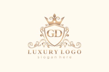 GD Kraliyet Logosu Restoran, Kraliyet, Butik, Cafe, Otel, Heraldic, Mücevher, Moda ve diğer vektör illüstrasyonları için vektör sanatı şablonu.