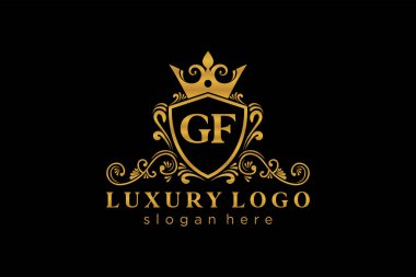 GF Kraliyet Logosu Restoran, Kraliyet, Butik, Cafe, Otel, Heraldic, Mücevher, Moda ve diğer vektör ilüstrasyonları için vektör sanatı şablonu.