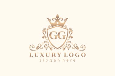 Restoran, Kraliyet Logosu, Butik, Cafe, Otel, Heraldic, Mücevher, Moda ve diğer vektör illüstrasyonları için GG Kraliyet Logosu şablonu.
