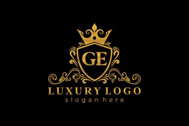 GE Letter Kraliyet Logosu Restoran, Kraliyet, Butik, Cafe, Otel, Heraldic, Mücevher, Moda ve diğer vektör çizimleri için vektör sanatı şablonu.