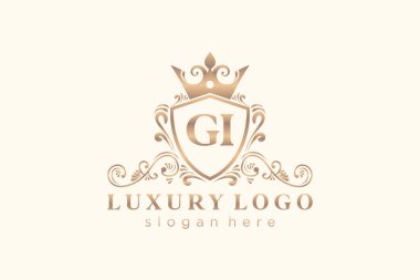 GI Kraliyet Logosu Restoran, Kraliyet, Butik, Cafe, Otel, Heraldic, Mücevher, Moda ve diğer vektör ilüstrasyonları için vektör sanatı şablonu.