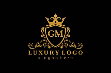 GM Kraliyet Logosu Restoran, Kraliyet, Butik, Cafe, Otel, Heraldic, Mücevher, Moda ve diğer vektör ilüstrasyonları için vektör sanatı şablonu.