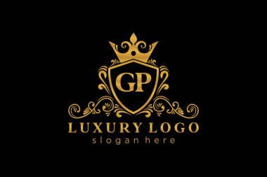 GP Kraliyet Logosu Restoran, Kraliyet, Butik, Cafe, Otel, Heraldic, Mücevher, Moda ve diğer vektör ilüstrasyonları için vektör sanatı şablonu.