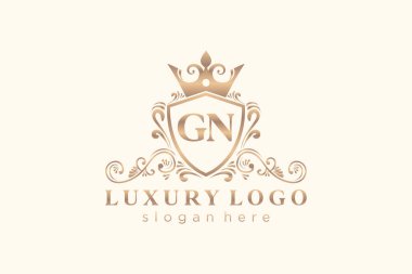 GN Kraliyet Logosu Restoran, Kraliyet, Butik, Cafe, Otel, Heraldic, Mücevher, Moda ve diğer vektör ilüstrasyonları için vektör sanatı şablonu.