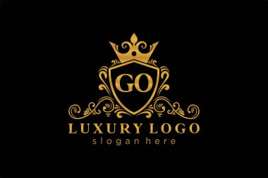 GO Letter Royal Lüks Logosu Restoran, Kraliyet, Butik, Cafe, Otel, Heraldic, Mücevher, Moda ve diğer vektör çizimleri için vektör sanatı şablonu.