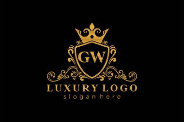 GW Kraliyet Logosu Restoran, Kraliyet, Butik, Cafe, Otel, Heraldic, Mücevher, Moda ve diğer vektör ilüstrasyonları için vektör sanatı şablonu.