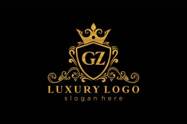 GZ Letter Kraliyet Logosu Restoran, Kraliyet, Butik, Cafe, Otel, Heraldic, Mücevher, Moda ve diğer vektör ilüstrasyonları için vektör sanatı şablonu.