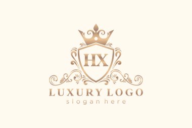 HX Letter Kraliyet Logosu Restoran, Kraliyet, Butik, Cafe, Otel, Heraldic, Mücevher, Moda ve diğer vektör ilüstrasyonları için vektör sanatı şablonu.