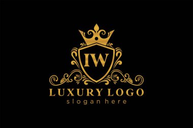 IW Kraliyet Logosu Restoran, Kraliyet, Butik, Cafe, Otel, Heraldic, Mücevher, Moda ve diğer vektör illüstrasyonları için vektör sanatı şablonu.