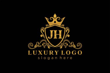 JH Letter Kraliyet Lüks Logosu Restoran, Kraliyet, Butik, Cafe, Otel, Heraldic, Mücevher, Moda ve diğer vektör ilüstrasyonları için vektör sanatı şablonu.