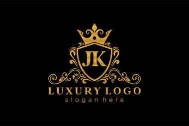 JK Letter Kraliyet Logosu Restoran, Kraliyet, Butik, Cafe, Otel, Heraldic, Mücevher, Moda ve diğer vektör ilüstrasyonları için vektör sanatı şablonu.