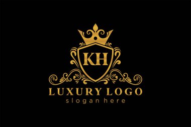 KH Letter Kraliyet Lüks Logosu Restoran, Kraliyet, Butik, Cafe, Otel, Heraldic, Mücevher, Moda ve diğer vektör ilüstrasyonları için vektör sanatı şablonu.