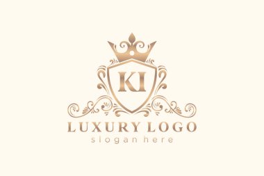 KI Letter Kraliyet Logosu Restoran, Kraliyet, Butik, Cafe, Otel, Heraldic, Mücevher, Moda ve diğer vektör ilüstrasyonları için vektör sanatı şablonu.