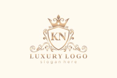 KN Kraliyet Logosu Restoran, Kraliyet, Butik, Cafe, Otel, Heraldic, Mücevher, Moda ve diğer vektör illüstrasyonları için vektör sanatı şablonu.