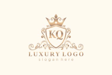 Restoran, Kraliyet Logosu, Butik, Cafe, Otel, Heraldic, Mücevher, Moda ve diğer vektör illüstrasyonları için vektör sanatı KQ Letter Royal Logo şablonu.