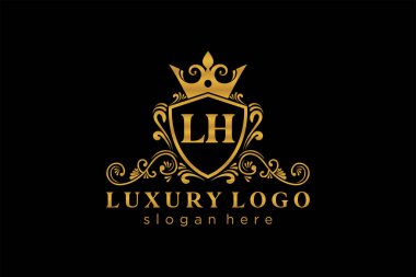 LH Letter Kraliyet Lüks Logosu Restoran, Kraliyet, Butik, Cafe, Otel, Heraldic, Mücevher, Moda ve diğer vektör ilüstrasyonları için vektör sanatı şablonu.