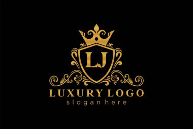 LJ Letter Kraliyet Logosu Restoran, Kraliyet, Butik, Cafe, Otel, Heraldic, Mücevher, Moda ve diğer vektör çizimleri için vektör sanatı şablonu.