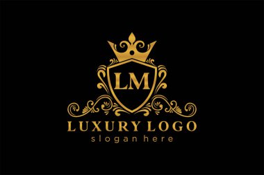 LM Kraliyet Logosu Restoran, Kraliyet, Butik, Cafe, Otel, Heraldic, Mücevher, Moda ve diğer vektör ilüstrasyonları için vektör sanatı şablonu.
