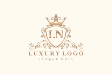LN Kraliyet Logosu Restoran, Kraliyet, Butik, Cafe, Otel, Heraldic, Mücevher, Moda ve diğer vektör ilüstrasyonları için vektör sanatı şablonu.