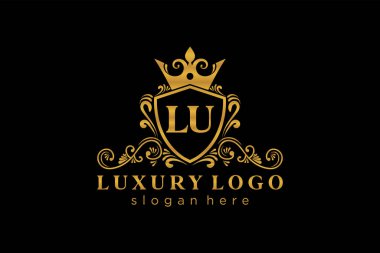 LU Letter Kraliyet Logosu Restoran, Kraliyet, Butik, Cafe, Otel, Heraldic, Mücevher, Moda ve diğer vektör ilüstrasyonları için vektör sanatı şablonu.