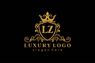 LZ Letter Kraliyet Logosu Restoran, Kraliyet, Butik, Cafe, Otel, Heraldic, Mücevher, Moda ve diğer vektör ilüstrasyonları için vektör sanatı şablonu.