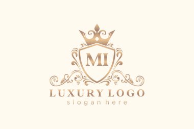 MI Letter Kraliyet Logosu Restoran, Kraliyet, Butik, Cafe, Otel, Heraldic, Mücevher, Moda ve diğer vektör ilüstrasyonları için vektör sanatı şablonu.