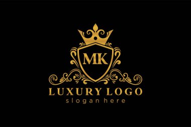 MK Letter Kraliyet Logosu Restoran, Kraliyet, Butik, Cafe, Otel, Heraldic, Mücevher, Moda ve diğer vektör ilüstrasyonları için vektör sanatı şablonu.