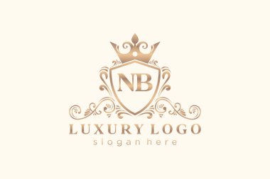 NB Harfi Kraliyet Logosu Restoran, Kraliyet, Butik, Cafe, Otel, Heraldic, Mücevher, Moda ve diğer vektör ilüstrasyonları için vektör sanatı şablonu.