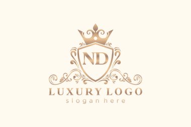 ND Kraliyet Logosu Restoran, Kraliyet, Butik, Cafe, Otel, Heraldic, Mücevher, Moda ve diğer vektör ilüstrasyonları için vektör sanatı şablonu.