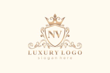 NV Letter Kraliyet Logosu Restoran, Kraliyet, Butik, Cafe, Otel, Heraldic, Mücevher, Moda ve diğer vektör ilüstrasyonları için vektör sanatı şablonu.