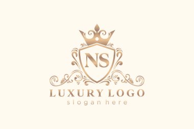NS Letter Kraliyet Logosu Restoran, Kraliyet, Butik, Cafe, Otel, Heraldic, Mücevher, Moda ve diğer vektör ilüstrasyonları için vektör sanatı şablonu.