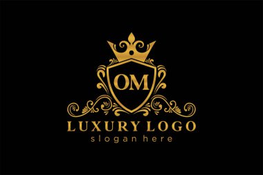OM Kraliyet Logosu Restoran, Kraliyet, Butik, Cafe, Otel, Heraldic, Mücevher, Moda ve diğer vektör ilüstrasyonları için vektör sanatı şablonu.