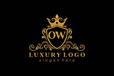 OW Kraliyet Logosu Restoran, Kraliyet, Butik, Cafe, Otel, Heraldic, Mücevher, Moda ve diğer vektör illüstrasyonları için vektör sanatı şablonu.
