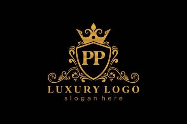 PP Kraliyet Logosu Restoran, Kraliyet, Butik, Cafe, Otel, Heraldic, Mücevher, Moda ve diğer vektör ilüstrasyonları için vektör sanatı şablonu.