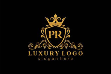 Kraliyet Lüksü Logosu Restoran, Kraliyet, Butik, Cafe, Otel, Heraldic, Mücevher, Moda ve diğer vektör illüstrasyonları için vektör sanatı şablonu.