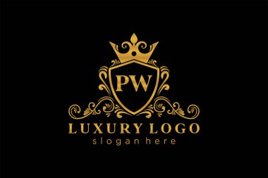 PW Kraliyet Logosu Restoran, Kraliyet, Butik, Cafe, Otel, Heraldic, Mücevher, Moda ve diğer vektör ilüstrasyonları için vektör sanatı şablonu.