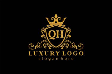 QH Letter Kraliyet Logosu Restoran, Kraliyet, Butik, Cafe, Otel, Heraldic, Mücevher, Moda ve diğer vektör çizimleri için vektör sanatı şablonu.