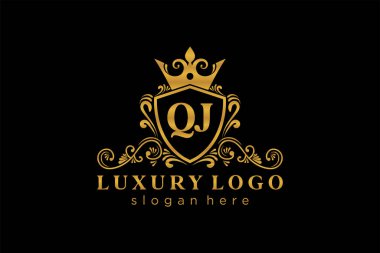 QJ Letter Kraliyet Logosu Restoran, Kraliyet, Butik, Cafe, Otel, Heraldic, Mücevher, Moda ve diğer vektör çizimleri için vektör sanatı şablonu.