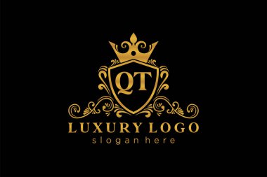 QT Kraliyet Logosu Restoran, Kraliyet, Butik, Cafe, Otel, Heraldic, Mücevher, Moda ve diğer vektör ilüstrasyonları için vektör sanatı şablonu.